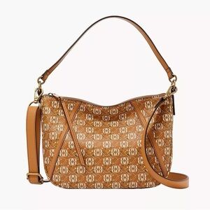 Fossil Skylar Tan Leather White Multicolored Double Shoulder Strap Crossbody Bag